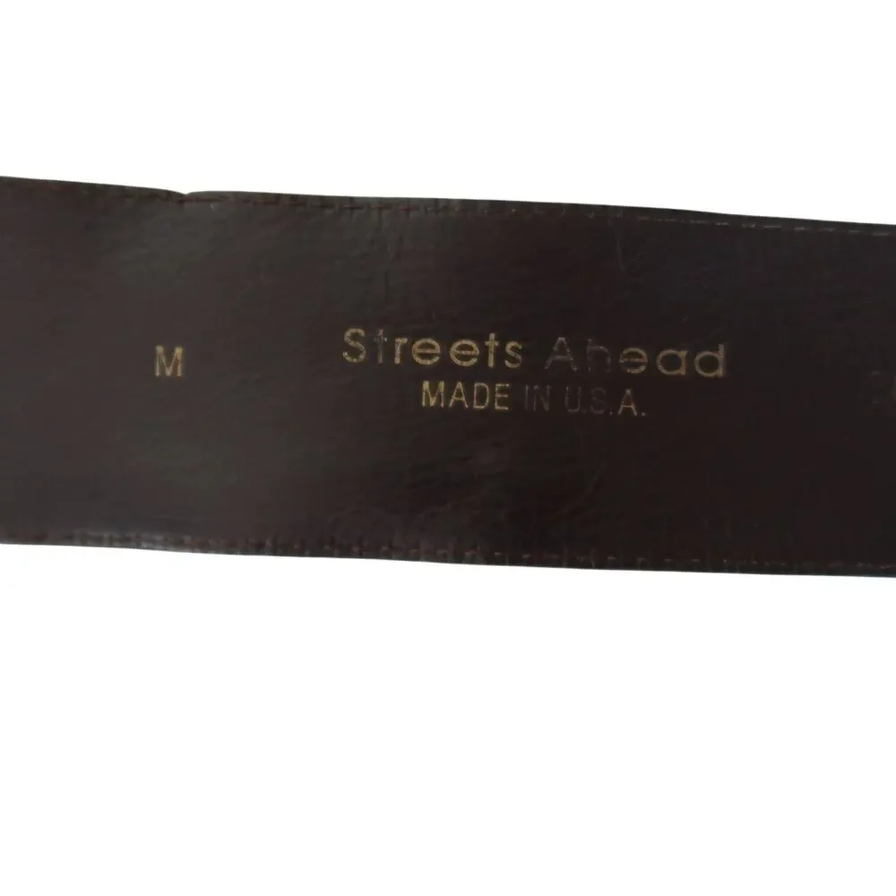 Streets Ahead Wide Dark Brown Leather Waist Belt Gold Adjustable Buckle M